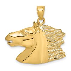 14K Yellow Gold Texture Polished Finish Horse Head Charm Pendant Gold Horse, Gold Gift, Gold Polish, Horse Head, Fine Jewellery Necklace, Gold Texture, Polish Jewelry, Selling Jewelry, Gold Material