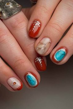 80  Best Country & Western Nails for Every Cowgirl at Heart Cowboy Themed Nails, Texas Nails Designs, Western Nails Short, Turquoise Nails Western, Southern Nails, Nfr Nails, Punchy Nails