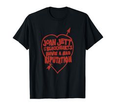 a black shirt with the words joan jettt on it and an arrow in the shape of a heart