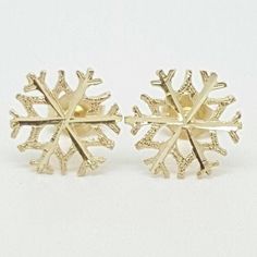 "Very beautiful 14k solid yellow gold tiny snow flake push back stud earrings. Size: 10MM (0.39\") Weight: 0.8 grams Type of fastening: push back butterfly Post length: 9MM COMES IN A NICE FREE GIFT BOX! YOUR SATISFACTION IS GUARANTEED!" Christmas Snowflake White Gold Jewelry, Gold Snowflake Jewelry For Gifts, Festive Gold Snowflake Jewelry, Holiday Snowflake Shaped Gold Jewelry, Snowflake Earrings Studs, Elephant Earrings Studs, Gold Elephant, Elephant Earrings, Snow Flake