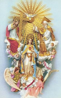 an image of the virgin mary surrounded by angels