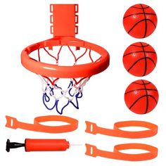 an orange basketball hoop with three different attachments