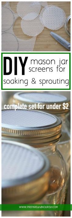 mason jar lids with text overlay that says, diy mason jars for cooking & sprouting complete set for under $ 2