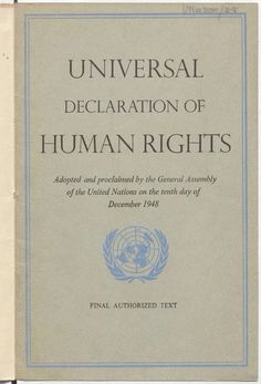 an old book with the title universal declaration of human rights