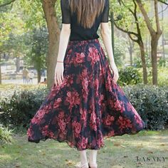 Lasaky - Red Floral Print High-Waisted Midi Skirt for Beach Vacation Skirt For Beach, Red Floral Print, Skirts Midi High Waisted, Elastic Waist Skirt, Body Con Skirt, Types Of Skirts, Chic Design, Olivia Mark, A Line Skirt