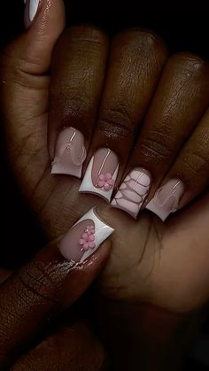 Cute Short Acrylic Nails Square Fall, Girly Acrylic Nails Square, Grandma Nails Designs, Simple Nail Art Design, Square Acrylic Nails Designs Winter, Nails Acrylic Ideas Simple, Nail Username Ideas, Birthday Nail Set Ideas Medium Length, Square Marble Nails