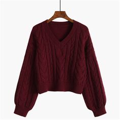 Fashion Popular Clothes Twist Vintage V-Neck Solid All-match Fall Daily College Cropped Knitwear Popular Clothes, Outer Women, Sweaters Women, Y2k Aesthetic Outfits, Popular Outfits, Bottoming Shirt, Collars For Women, Loose Sweater, Knit Sweater Dress