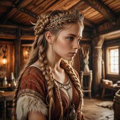 Norse Hairstyles Women Wedding, Traditional Viking Hairstyles Women, Traditional Nordic Hairstyles Women, Norse Hairstyles, Nordic Hairstyles, Vikings Hairstyles, Viking Wedding Hair, Plaited Hairstyles