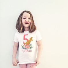 Dinosaur Birthday Shirt / Girl Dinosaur Birthday Top / | Etsy Girl Dinosaur Birthday, Girl Dinosaur, Shirt Girl, Girls Graphic Tee, Glitter Print