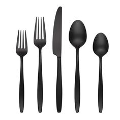 black utensils and spoons on a white background