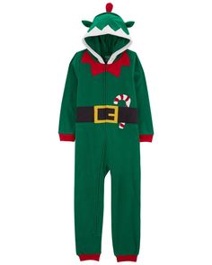 Crafted in cozy fleece with an easy zip up the front, this cozy 1-piece lets your little one dress up like Santa's helper! Pajamas Green, Carter Kids, Santa Helper, Girls Pajamas, Shop Clothing, Little One, Onesies, Elf, 1 Piece