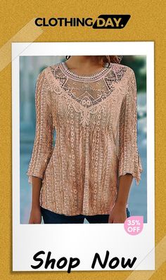 Elegant Lace Splicing 3/4 Sleeve Slim Fit Female Shirt Pink Long Sleeve Tops With Lace Patchwork, Pink Long Sleeve Top With Lace Patchwork, Pink Half Sleeve Blouse For Fall, Fit Female, Female Shirt, Lace Splicing, Color Pick, Ladies Tops Fashion, Womens Shirts