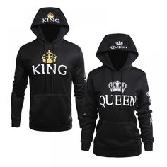 The best online shop for sparkling couples; - Free shipping worldwide; https://www.couplegear.com Couple Outfits Matching Casual, Cute Couple Hoodies, King And Queen Sweatshirts, Couple Outfits Matching, Black King And Queen, Outfits Matching, Letter Hoodie