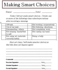 a printable worksheet for making smart choices