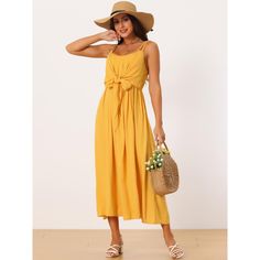 Step into summer with the Allegra K Women's Sleeveless Casual Midi Sundress, a must-have for your warm-weather wardrobe. This flowy, tie-front dress is designed to flatter any body shape, making it a versatile choice for various occasions.

- Material: Lightweight fabric for comfort and ease
- Color: Vibrant Yellow
- Size: Large
- Gender: Female
- Features: Adjustable straps for a perfect fit, sleeveless design ideal for summer

Perfect for everything from beach days to casual outings and family Summer Sleeveless Maxi Dress With Tie Back, Sleeveless Tie Back Dress For Vacation In Summer, Spring Beach Sleeveless Dress With Tie Back, Summer Vacation Sleeveless Dress With Tie Back, Sleeveless Summer Dress With Tie Back For Vacation, Sleeveless Tie-back Dress For Summer Vacation, Casual Rayon Maxi Dress With Tie Waist, Casual Sleeveless Dress With Tie Back, Summer Sleeveless Dress With Tie Straps For Beach