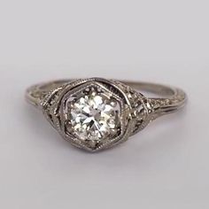 Solitaire Ring Old Mine Cut Round Diamond Vintage Style 1 Carat Old Mine Cut Diamond, White Gold Solitaire, Gold Solitaire Ring, Filigree Ring, White Gold Band, Natural Earth, Diamond Color, Vintage Diamond, 1 Carat