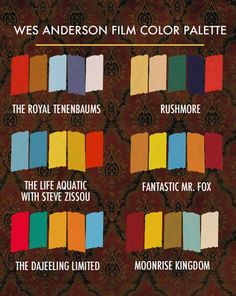 an image of the color palettes for different films and television shows, with text that reads