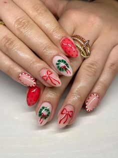 christmas nail inspo, christmas nails, nail inspo, aesthetic nails, cute nails, funky nails, almond nails, holiday nails, clean girl nails, nail ideas, nail art, trendy nails, winter nails, december nails, pink christmas nails, nails christmas, short christmas nails, simple christmas nails Christmas Nail Inspo 2024, Nail Inspo Almond Christmas, Christmas Short Almond Nails, December Nails Pink, Christmas Nails Almond Short, Simple Funky Nails, Funky Nails Almond, Almond Nails Holiday, Country Christmas Nails