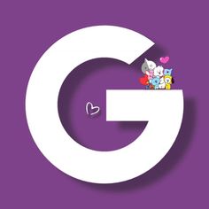 the letter g is made up of small stuffed animals and hearts on top of it