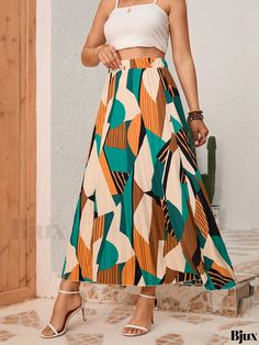 Bjux - Pleated Maxi Skirts with Geo Print, featuring a High waist design for Womens Fashion Enthusiasts High Waist Multicolor Pleated Skirt, Multicolor Flowy High-waisted Skirt, Pleated Maxi Skirts, Fall Care, High Waisted Maxi Skirt, Pleated Maxi Skirt, Pleated Maxi, Maxi Skirts, Geo Print