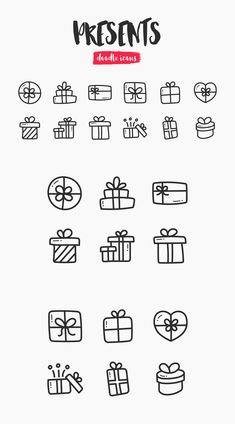 presents hand drawn icons in black and white