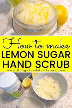 Diy Hand Scrub Recipe, Diy Hand Scrub, Lemon Hand Scrub, Hand Scrub Recipe, Hand Scrub Homemade, Hand Scrub Diy, Foot Scrub Recipe, Scrub At Home, Sugar Hand Scrub