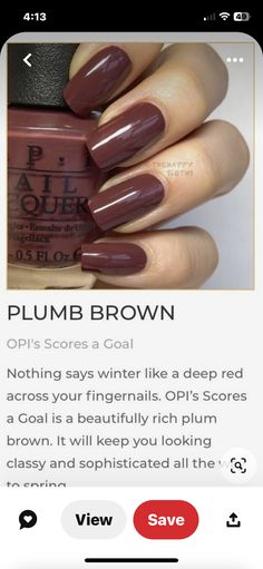 Reddish Brown Nail Polish, Long Nails Brown, Brown Nails For Fall, Nails For The Fall, November Nails Colors, Fall Toe Nails, Winter Nail Colors, Nails For Fall