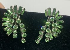 Vintage Weiss Lime Green Rhinestone Clip-On Climber Earrings | eBay 2023 Wishlist, Climber Earrings, Rhinestone Earrings, Pie Crust, Cocktail Party, Clip On, Prong Setting, Lime Green, Vintage Jewelry