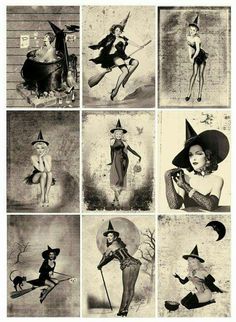 black and white pictures of women dressed as witches