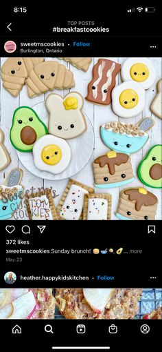 an iphone screen with cookies and other food on it