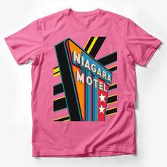 Retro Niagara Motel Graphic Tee, Vintage Inspired Bold Stripes and Neon Sign Design T-Shirt Male T-Shirt Custom graphic T-Shirt.Customize your color Maternity Graphic Tees, Classic Movie Characters, Moon Graphic Tee, Typography Tees, Graphic Tee Vintage, Animal Graphic Tee, Trendy Mom, Cat Graphic Tee, Graphic Tees Vintage