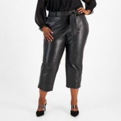 10850095 Tie Waist Pants, Pants Black, Black Pants, Pant Jumpsuit, Pants For Women, Faux Leather, Plus Size, Bar, Pants