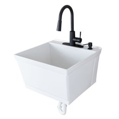 Easily mount our 19-gallon utility sink to your walls for an elegant, modern solution. Mounting kit matches the tub, making it look seamless and unnoticeable. Tub is made of durable thermoplastic that is made to last. White floating tub kit matches any aesthetic. High arc design faucet with integrated supply lines comes with a matching soap dispenser. Utility sink kit contains tub, faucet, rubber stopper, p-trap, mounting kit, and hardware. Cambridge Resources 23.5-in x 22.875-in 1-Basin White Wall Mount Utility Tub with Drain and Faucet Rubber | 040 US3507 Small Utility Sink, Garage Sink, Floating Tub, Slop Sink, Mudroom Remodel, Matte Black Faucet, Deep Sink, Basin White, Laundry Room Sink