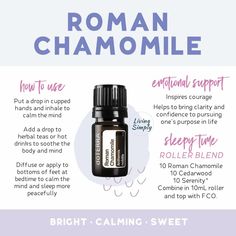 Doterra Roman Chamomile, Doterra Blends, Doterra Oil, Essential Oil Education, Young Living Essential Oils Recipes, Essential Oils Herbs