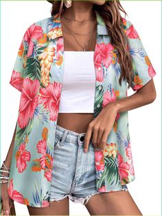 PRICES MAY VARY. Material: This Hawaiian Shirts for Women is Made of 100% Polyester, Which is Super Soft and Comfy, Skin-friendly. Button Down Shirts for Women could Let You Feel Comfortable All Day Long. Features: Womens V Neck Hawaiian Shirts, Womens Short Sleeve Button Down Tops, Womens Button Down Floral Tropical Summer Shirts, Dressy Casual Beach Hawaii Shirts for Women, Trendy Flowy Summer Beach Blouse Tops. Size: Size from S to 2XL, Our Womens Button Down Hawaiian Shirts is Suitable from Tropical Beach Shirts, Cheap Women's Short Sleeve Summer Top, Cheap Summer Tops For Family Vacation, Cheap Summer Blouse Made Of Rayon, Cheap One Size Tops For Vacation, Cheap Cute Tops For Mother's Day, Cheap Summer T-shirt For Daywear, Cheap Trendy Tops With All Over Print, Cheap Sublimation Print Tops For Summer