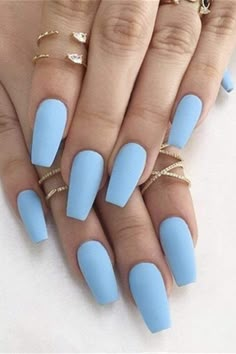 Plain Acrylic Nails, Fake Nails Designs, Plain Nails, Blue Acrylic Nails, Coffin Shape Nails, Blue Nail, Acrylic Nails Coffin Short, Coffin Nails Designs