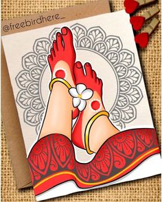 a card with an image of a woman's feet