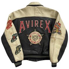 "Avirex Leather Varsity Jacket Avirex 1961 Northwest Wild Bears. Size S. Pit to pit 22.5\". Length 25\". 90's original. Scuffing to leather surface. Vintage baggy oversized fit. Fits sizes S/M." Vintage Brown Biker Jacket For Streetwear, Brown Biker Leather Jacket For Streetwear, Leather Varsity Jacket With Baseball Collar For Streetwear, Retro Brown Varsity Jacket For Streetwear, Retro Leather Varsity Jacket For Streetwear, Vintage Brown Leather Jacket For Streetwear, Sporty Leather Jacket For College, Bear Leather, Leather Varsity Jackets