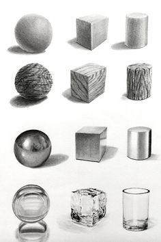 pencil drawing of different shapes and sizes of objects