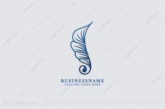 a blue feather logo with the letter s in it's center, on a white background