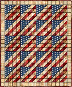 an american flag quilt with red, white and blue squares