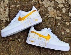 ad eBay - Nike Air Force 1 Custom Hand Painted White Shoes Metallic Gold Drip Swooshes Art - Buy Now, click the link (eBay) Custom Nike Air Force 1, Custom Nike Air Force, Custom Nike Air, Nike Air Force 1 Custom, Gold Drip, Drip Design, Unique Sneakers, Air Force 1 Custom, Custom Air Force 1