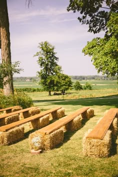 hay bales are arranged in the shape of benches