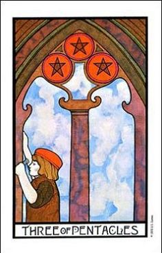 the three of pentacles tarot card with an image of a man holding a star