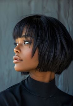 Style Short Hair Bob Black Women, Short Bob Blowout Black Women, Short Hairstyles For Relaxed Hair, Edgy Hairstyles Black Women, Short Bob With Bangs Black Women, Short Layered Haircuts Black Women, Bob Hairstyle With Bangs Women, Black Women Layered Hairstyles, Short Layered Bob Black Women