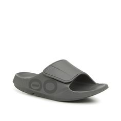 OOFOS-Ooahh Sport Flex Slide - Men's Comfort, support, and a secure fit- what more could you want from your everyday sandals? The Ooahh Sport Flex slide from Oofos is crafted with OOfoam™ technology, designed to absorb impact and reduce stress on your feet, knees, and joints. Complete with an hook & loop strap that allows you to adjust the shoe to your perfect size. Casual Gray Sports Sandals, Casual Gray Sandals For Sports, Gray Slip-on Sports Slides, Gray Non-slip Sandals For Sports, Everyday Sandals, Technology, Sandals