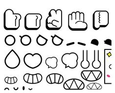 a set of different shapes and sizes of objects on a white background with black lines