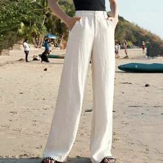 Thin Baggy Cotton Linen Pants Women Elegant High Waist White Wide Leg – Queencloth Cotton Linen Pants Women, Bohemian Pants, White Wide Leg Pants, Pants Woman, Woman Casual, Womens Wide Leg Pants, Cotton Linen Pants, Mode Casual, Wide Leg Linen Pants