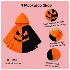 the instructions for how to make a halloween ponchy cape with pumpkins on it