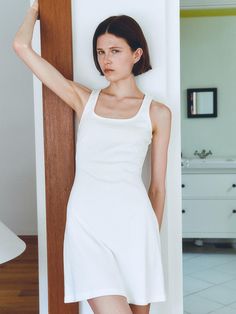 Composition : COTTON 72 RE - POLYESTER 28Country of Origin : Republic of Korea Basic Mini Dress, Mini Dress White, White Mini Dress, Dress White, Jumpsuit Dress, Dress Outfits, Composition, Jumpsuit, Mini Dress